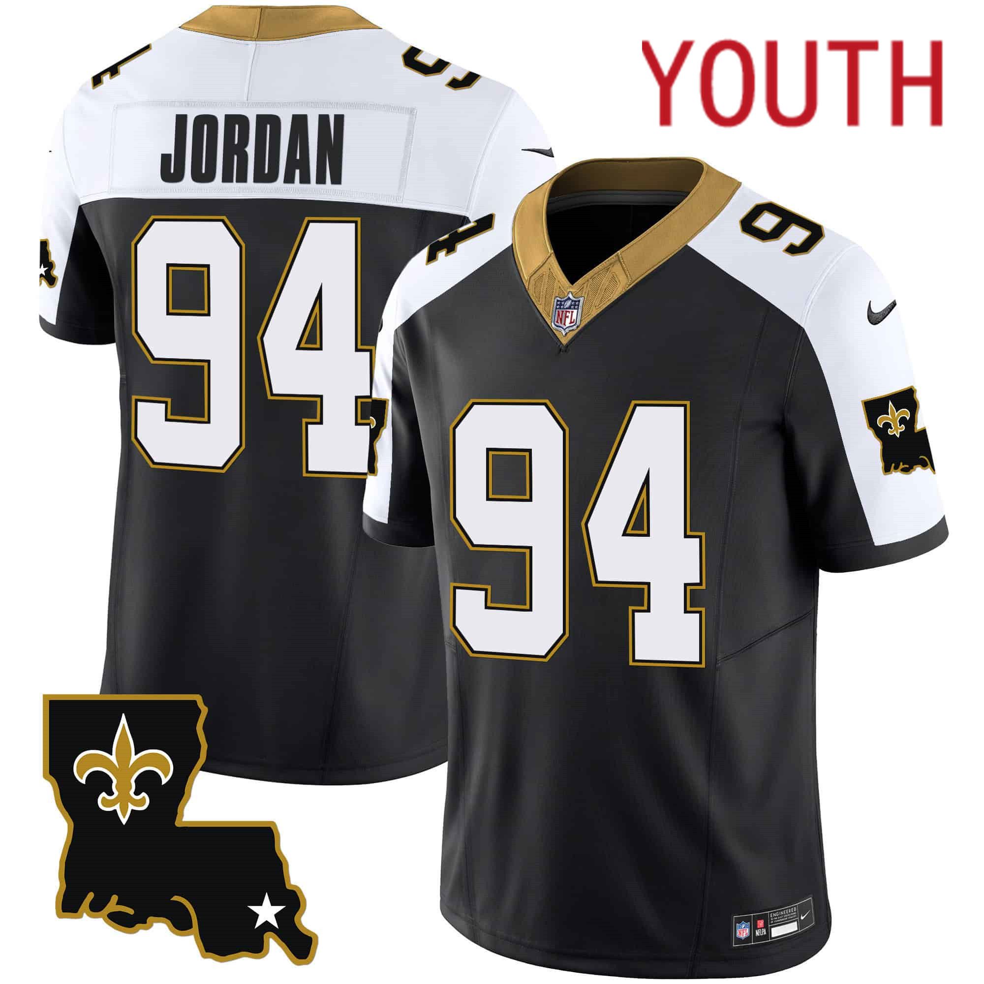 Youth New Orleans Saints #94 Jordan Black 2024 Nike 1987 Legacy Vapor Limited NFL Jersey